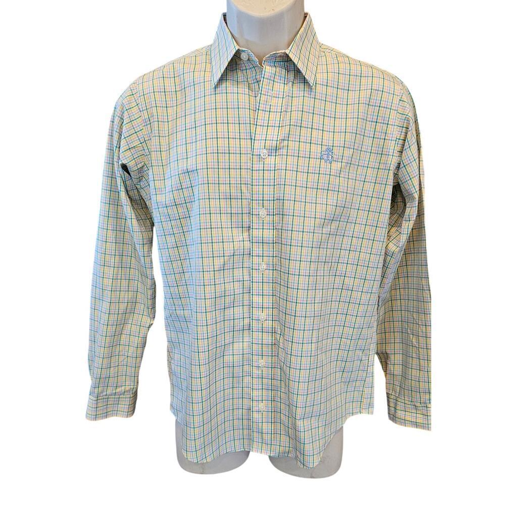 Brooks brothers fleece youth L Easter pastel check colorful no iron button up